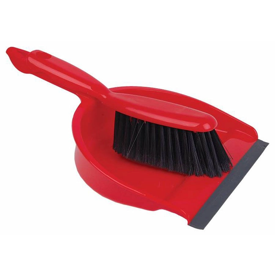 RED DUSTPAN AND BRUSH SET COLOUR CODED DUST PAN BROOM HAND CLEANING HYGIENE 