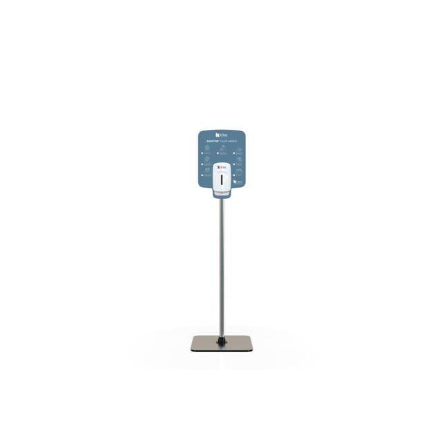 k-San Premium Hand Sanitiser Floor Stand with Backboard. Features printed hand sanitising instructions and is compatible with k-San Manual (WH1104), Elbow Operated (WH1129), and Automatic Touch-free (WH1105) dispensers.