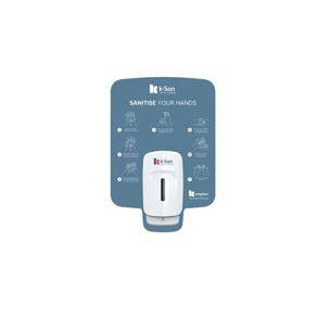 k-San Premium Wall Mounted Hand Sanitiser Backboard. For use with k-San Manual (WH1104), Elbow Operated (WH1129), and Automatic Touch-free (WH1105) dispensers.
