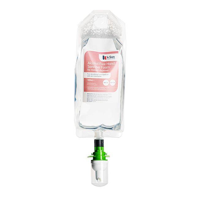 k-San Alcohol-Free Hand Sanitiser Refill - Keep hands sanitized without alcohol using k-San Alcohol-Free Hand Sanitiser Refill. Compatible with the following k-San Dispensers: k-San Manual Hand Sanitiser Dispenser (WH1104) & k-San Elbow Operated Hands Free Hand Sanitiser Dispenser (WH1129)