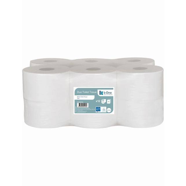 k-One Duo Toilet Paper Refill - Efficient dual roll, single sheet dispensing toilet paper, 2-ply, for use with the k-One Duo WH1343 Toilet Paper Dispenser, perfect for medium to high traffic washrooms.