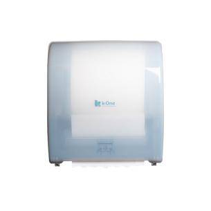 White Translucent k-One Hands Free Mechanical Hand Towel Dispenser. Hygienic, high capacity, and efficient design for various environments